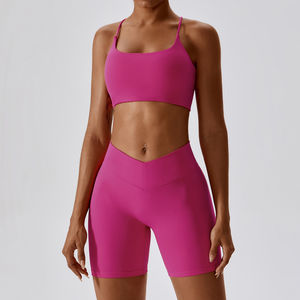 2024 personnalisé marque privée femmes Gym Fitness deux pièces ensemble de vêtements de sport respirant motif solide avec fermeture à la taille élastique - Product Image 6