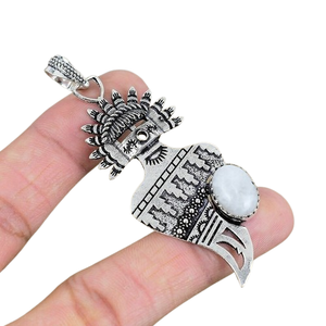 Colgante de Plata de Ley 925 sólida para mujer, estilo bohemio, piedra lunar hecha a mano, piedra preciosa, chapado en rodio, joyería clásica, Regalo para mamá - Product Image 1