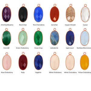 Pendentif ovale à facettes en onyx vert plaqué or, breloque en pierres précieuses faite à la main pour la fabrication de colliers - Product Image 4