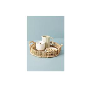 Plateau en rotin de bambou fait main plateau en rotin avec poignée tissé à la main rond haut mur plateaux de séparation des aliments multi-usages - Product Image 3