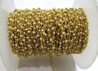 Cadena de Rosario Unisex de Latón con Perlas Naturales Blancas de 2mm y 3 Pies, Chapada en Oro, de Alta Calidad, para Fabricación de Joyas