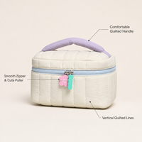 Pochette de maquillage matelassée avec logo personnalisé, trousse de toilette rembourrée, organiseur de cosmétiques grande capacité, étui de beauté avec fermeture éclair décorative pour femmes