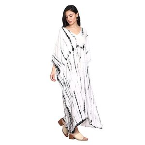 Meilleure qualité Designer femmes rayonne imprimé Fit Flare Kaftan robe élégant coton Maxi nuisettes naturel taille ceintures - Product Image 4