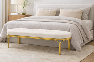 Banco Moderno de Terciopelo con Estructura Dorada, Otomana de Lujo para Dormitorio, Apartamento o Sala de Estar, Construcción de Acero Inoxidable - Product Image 2