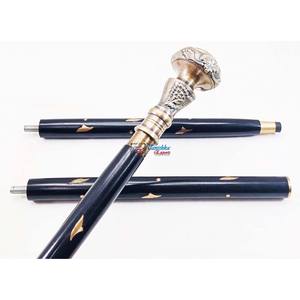 Bastón de madera negro ajustable de venta completa con perilla antigua de latón mango de brújula para senderismo Camping actividades al aire libre - Product Image 2