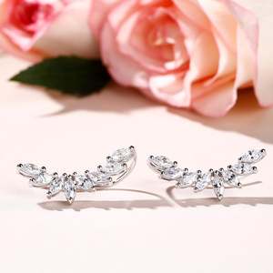 Boucles d'oreilles Jeulia en argent sterling, coupe marquise, motif feuille, pour mariage - Product Image 6