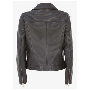 Chaqueta de cuero con cremallera de Color negro de alta calidad con doble cremallera 2023 para mujer, chaqueta de cuero con llamadas y soporte al por mayor para mujer - Product Image 6