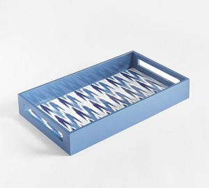 Bandejas de laca rectangulares únicas con diseño costero azul y blanco Bandejas decorativas para servir para alimentos, bebidas y exhibición en el hogar - Product Image 4