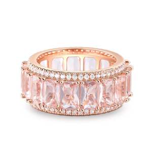 Jeulia <b>Emerald</b> Cut Synthetic Morganite Sterling <b>Silver</b> Women's Band <b>Ring</b> - Product Image 2