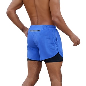 Short de course de sport de couleur unie respirant avec poches latérales 2 en 1 Short d'été pour hommes avec cordon de serrage personnalisé expédition DDP - Product Image 1