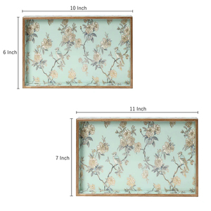 Bandeja artesanal India hecha a mano bandeja de madera rectangular de 14x10 pulgadas con arte impreso vibrante para comida y decoración - Product Image 5