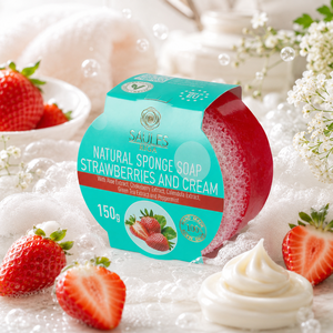Natural Strawberries and Cream <b>Soap</b> with Sponge Aloe Aronia Calendula Green Tea Peppermint Extract Moisturizing Exfoliating Body - Product Image 1