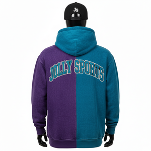 Sweat à capuche en molleton de coton lourd 320 GSM, couleur bleu sarcelle, bloc de couleur, panneau divisé, logo personnalisé, broderie, sweat à capuche basique - Product Image 5