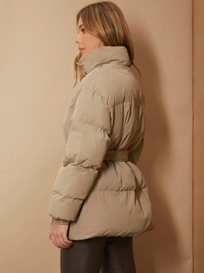 Custom Made Logo High Quality Winter Breathable Woven Hooded Women's Puffer <b>Jacket</b> Solid Color Design Wholesale Price - Product Image 2