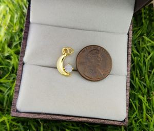 Rainbow Moonstone Crescent Pendant 4mm Moonstone Round Cabochon 18K Gold Vermeil 925Sterling Silver Prong Set Birthstone Pendant - Product Image 4