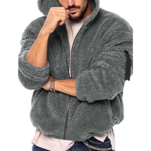 Full Zip Custom Printed 100% Cotton Oversized Thermal Ultra Soft Warm Winter <b>Sherpa</b> Fleece <b>Hoodie</b> for <b>Men</b> - Product Image 3