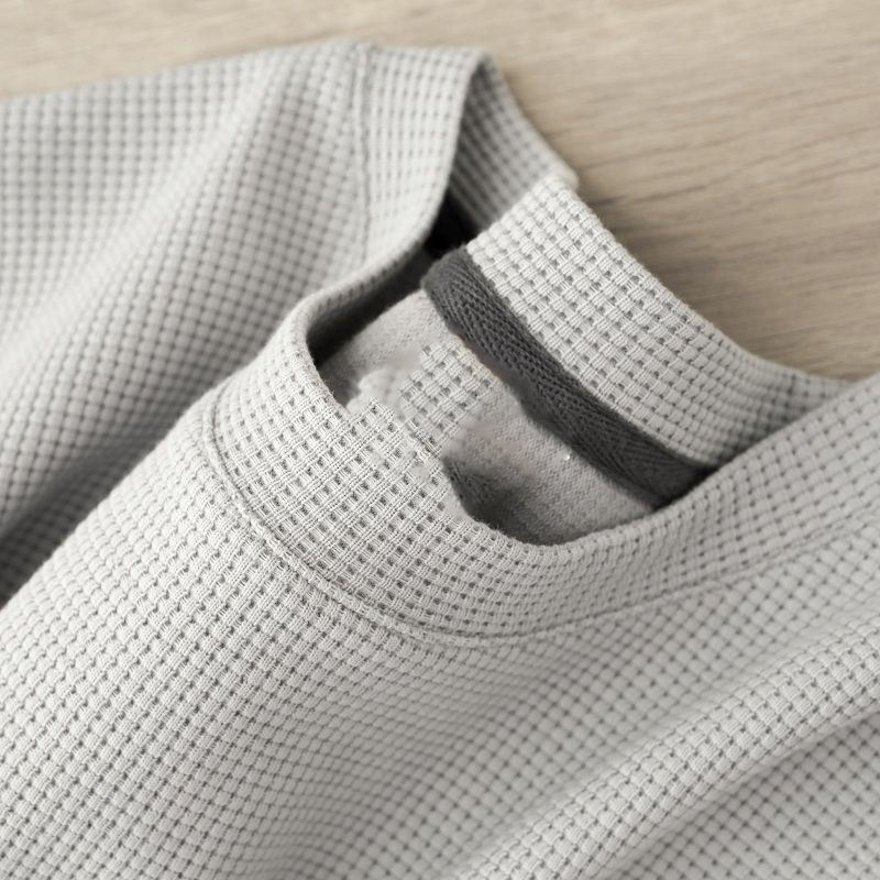 Waffle collar short sleeve gray