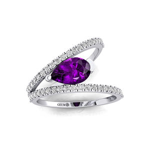 Bagues en or massif avec améthyste naturelle et grappe de diamants véritables Magnifiques bijoux de mariée Cadeau de Saint-Valentin pour mère - Product Image 3