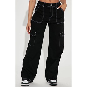 Wholesale New Woman's Denim Pants Fashionable Ripped Jeans Side Pocket Breathable Cargo Pant Jeans Plus Size Women's Trouser - Product Image 1