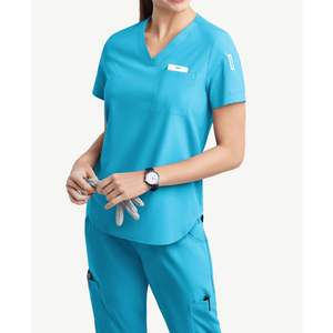 Uniformes exfoliantes modernos para mujer, elásticos, antiolor, resistentes a la decoloración, Top envolvente, pantalones Cargo, conjunto de exfoliación al por mayor para clínica de Hospital - Product Image 1