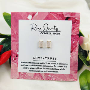 ต่างหูเพชรพลอยโรสควอตซ์ทรงบาแก็ตคุณภาพสูง |   เครื่องประดับเงินแท้ 925 ชุบทอง - Product Image 2