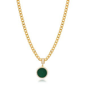 Nouvelle tendance forme ronde Malachite CZ pierre collier à breloques turc en gros 925 bijoux en argent Sterling - Product Image 1