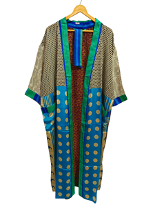 Bata de Novia Ligera de Seda para Mujer, Ropa de Dormir, Bata Larga, Estampado Floral, Sari de Seda Reciclada Vintage Indio, Kimono - Product Image 3