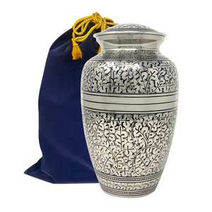 Urne à feuilles d'argent Urne funéraire en laiton pleine grandeur en feuille de chêne Urne funéraire et commémorative en laiton pour adultes pour cendres humaines jusqu'à 200 lb avec sac - Product Image 2