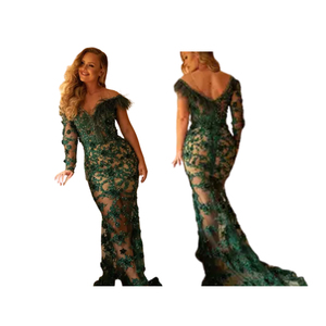 ชุดราตรีคอวีแขนกุดประดับลูกปัดสำหรับงานหมั้น,ชุดราตรีสวยหรูผ้าไหมสีเขียวสำหรับงานหมั้น - Product Image 6