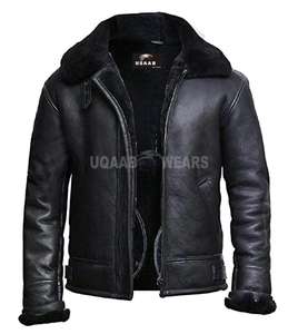 Chaquetas de Cuero de Piel de Oveja Auténtica RAF para Hombre, Chaqueta de Piloto de Aviador con Forro Cálido de Piel, Chaqueta de Cuero de Aviador al por Mayor - Product Image 6