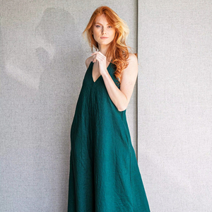 เดรสแม็กซี่ผ้าลินินเป็นมิตรต่อสิ่งแวดล้อมสำหรับผู้หญิงชุดเดรสยาวผ้าลินินสไตล์มินิมอลขนาดเล็กสำหรับฤดูร้อน - Product Image 1