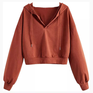 2025 haute qualité Logo personnalisé femmes col en V haut court sweats à capuche en gros femmes sweats à capuche filles porter à capuche - Product Image 5