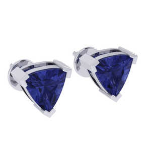 Boucles d'oreilles clous en argent sterling plaqué or avec deux pierres de tanzanite taille trillion (pierre de naissance de décembre) de 7,45 mm, bijoux fins - Product Image 1