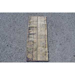 พรมปูพื้นสไตล์ตุรกีสีเบจสีน้ำตาล1.4x3.2ft ทำด้วยมือพรมสี่เหลี่ยมสำหรับติดทางเข้าห้องนั่งเล่นพรมข้างเตียง - Product Image 1