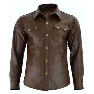 OEM al por mayor de manga larga de cuero genuino hombres marrón estilo clásico camisa de manga larga diseño personalizado. - Product Image 1