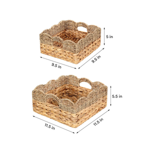 Handwoven New Item Water Hyacinth Mix Seagrass Scalloped <b>Bathroom</b> <b>Baskets</b> with Built-in Handles from Vietnam - Product Image 2