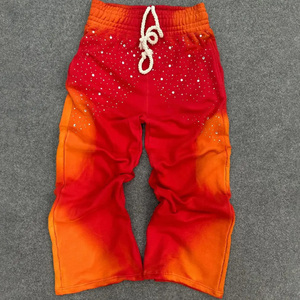 Pantalon de survêtement avec doublure en coton polaire épais pour hommes, lavage à l'acide avec strass, décoloration au soleil, finition lavée, séchage rapide - Product Image 4