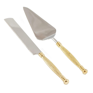 Ensemble de couteau et de serveur de gâteau de mariage en acier inoxydable avec poignée gravée de style de luxe - Product Image 3