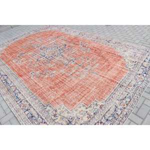 Alfombra Vintage de 8.5x12.7 pies, Alfombra Turca Extra Grande, Alfombra de Lana Ikat Roja y Azul - Product Image 4