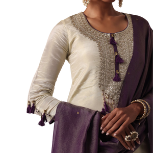 Conjunto Palazzo púrpura en seda con Kurta bordado, venta al por mayor, Ropa Étnica OEM para mujer, proveedor de fábrica, traje de fiesta personalizado - Product Image 4