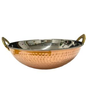 Look attrayant Texture martelée plaqué or forme ronde métal robuste Kadhai Kitchneware ustensiles de cuisine fournitures de cuisine de l'inde - Product Image 3