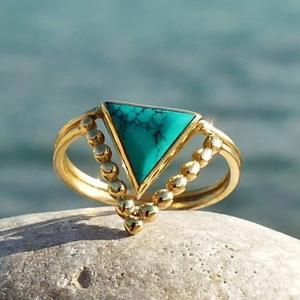 Anillo de Plata de Ley 925 chapado en oro hecho a mano, gemas de turquesa, Juego de puntas en forma de triángulo aproximado de 8MM, joyería de moda para bodas - Product Image 1