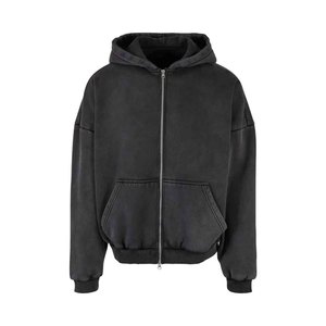 เสื้อฮู้ดซิปผู้ชายทรงโอเวอร์ไซส์ สีพื้น ผ้าฝ้ายเฟรนช์เทอร์รี่ ซักแล้วไม่เป็นขุย ทรงปกติ สไตล์ฤดูใบไม้ร่วง - Product Image 4