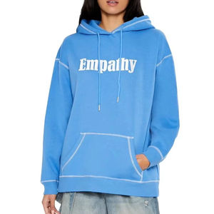 Trendy Style y2k oversized drop shoulder Hoodie for <b>women</b> screen print contrasting topstitching hood warm cozy hoodie for <b>Women</b> - Product Image 1
