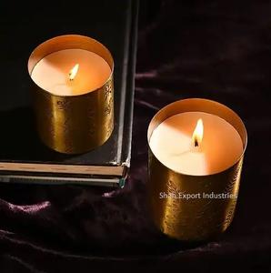 Pot de bougie en métal martelé en forme ronde finie en or pour la maison et les lumières de Noël pot de bougie de décoration de table - Product Image 3
