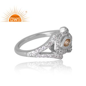 แหวนพลอยบุษราคัมสีขาวและซิทรินสีเงินแท้สำหรับผู้หญิงสินค้าใหม่ออกแบบได้ตามต้องการ - Product Image 4