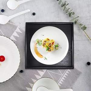 Plateau de service en bois massif, assiette carrée antidérapante pour thé, café, snack, plateau de service avec bords surélevés, pour cuisine et restaurant à domicile - Product Image 1