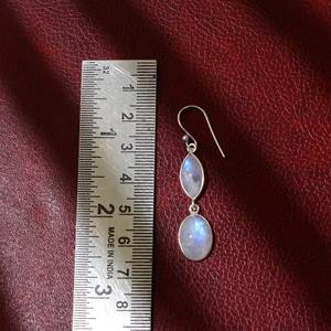 Boucles d'oreilles en pierre pour filles Boucles d'oreilles en pierre de lune de feu bleu pour femmes Boucles d'oreilles en argent sterling massif 925 Bijoux - Product Image 2