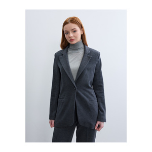 Chaqueta Blazer de Punto para Mujer, Mezcla de Algodón Antracita, con Mangas Largas - Product Image 6