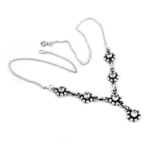 Collar Floral de Plata de Ley 925 para Mujer, Chapado en Rodio, con Esmeralda, Circonita, Diamante, Oro, Platino, Piedra Principal Blanca, Elegante Regalo - Product Image 3